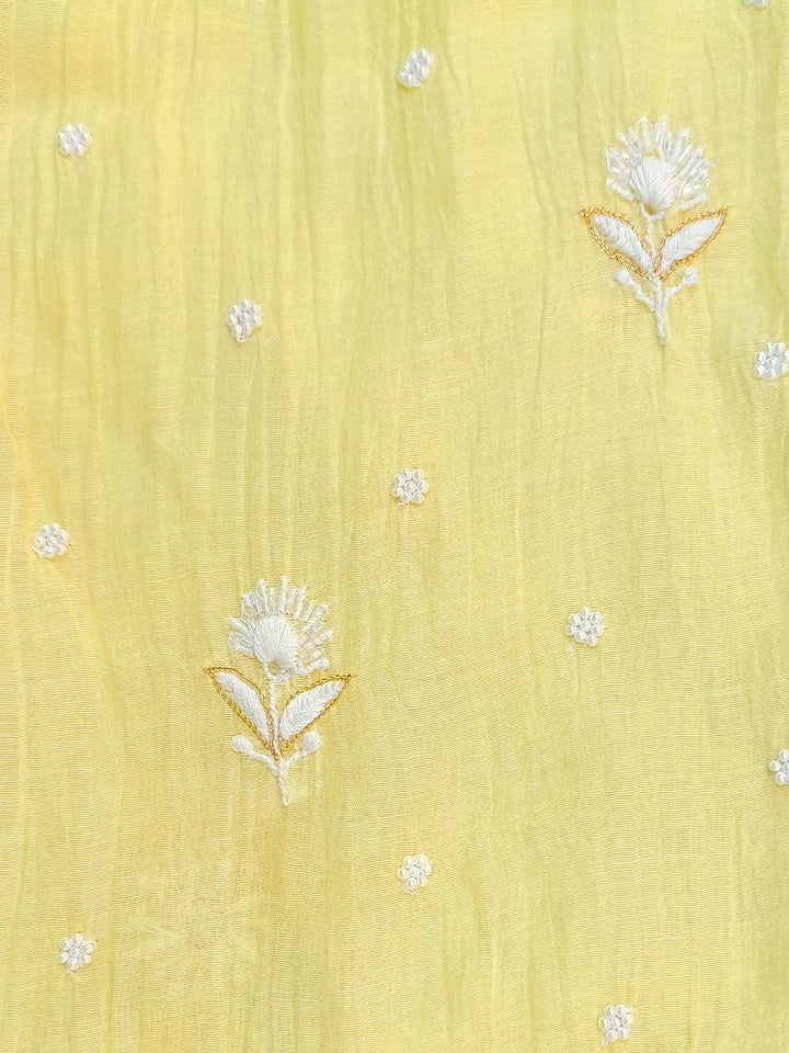 Women Hand Embroidered Chanderi Chikankari Dress Material PCSCA85201FS-YELLOW