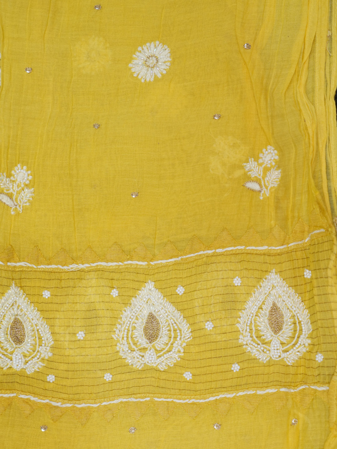 Women Hand Embroidered Chanderi Chikankari Dress Material PCSCA85201FS-YELLOW