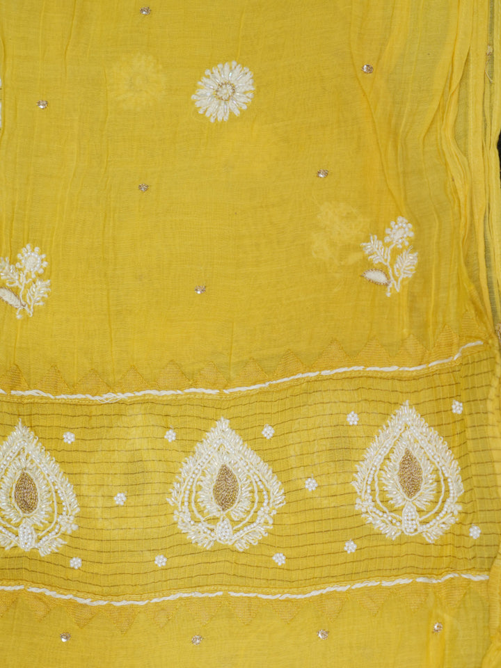 Women Hand Embroidered Chanderi Chikankari Dress Material PCSCA85201FS-YELLOW