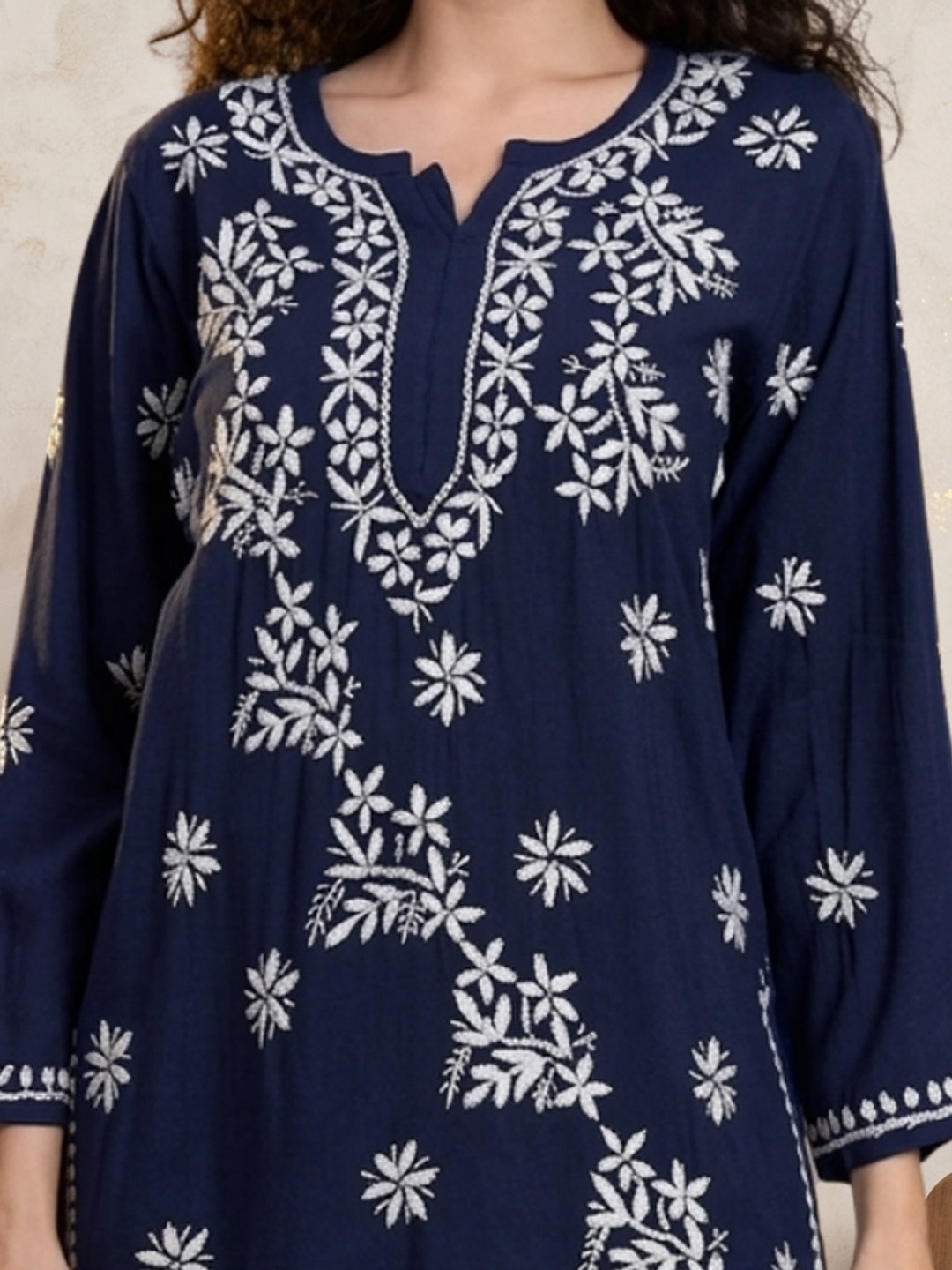 Women Hand Embroidered Chikankari Rayon Kurti PC4071 Darknavy