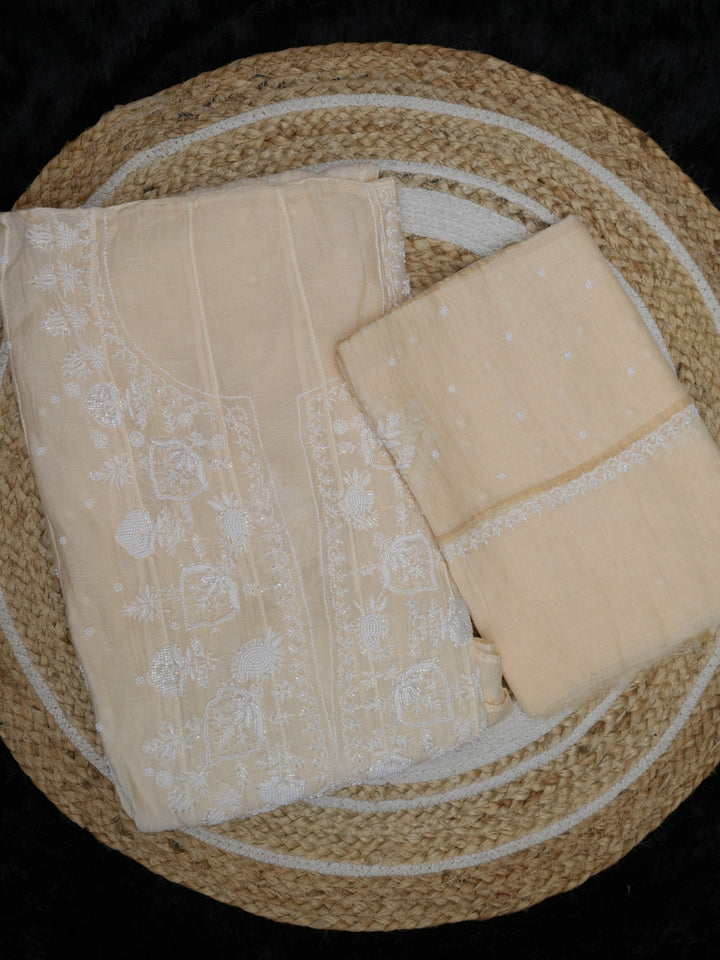 Women Hand Embroidered Chanderi Chikankari Dress Material PCSCA85206FS-LIGHTPEACH