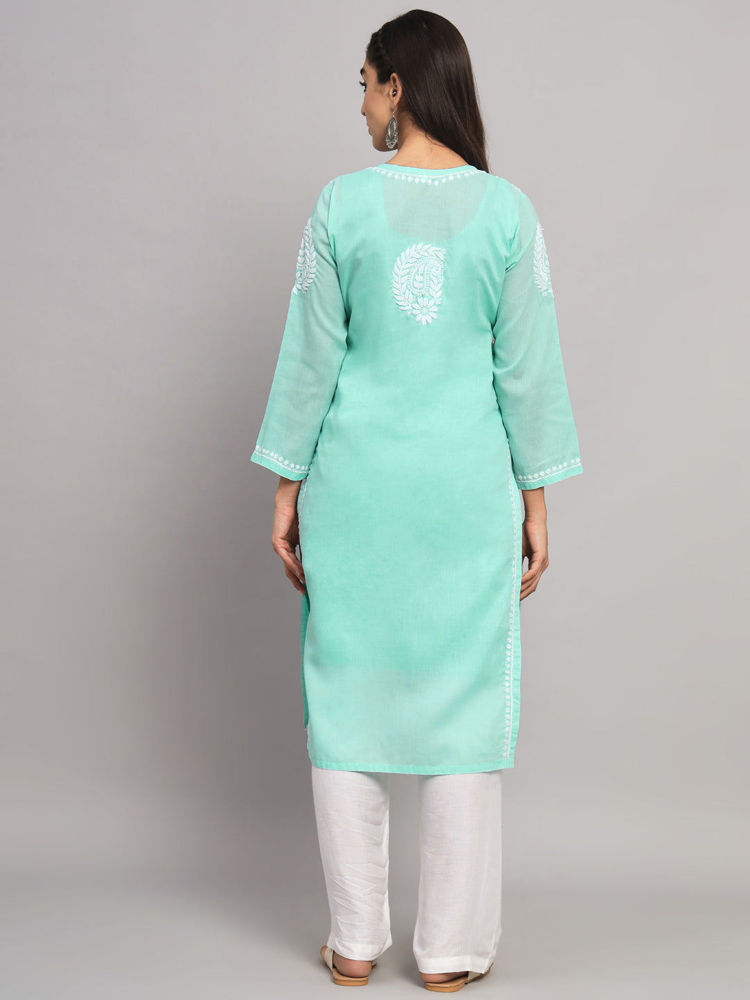 Hand Embroidered Chikankari Cotton Straight Kurta- PC3561