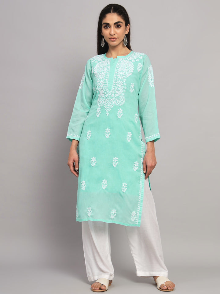 Hand Embroidered Chikankari Cotton Straight Kurta- PC3561