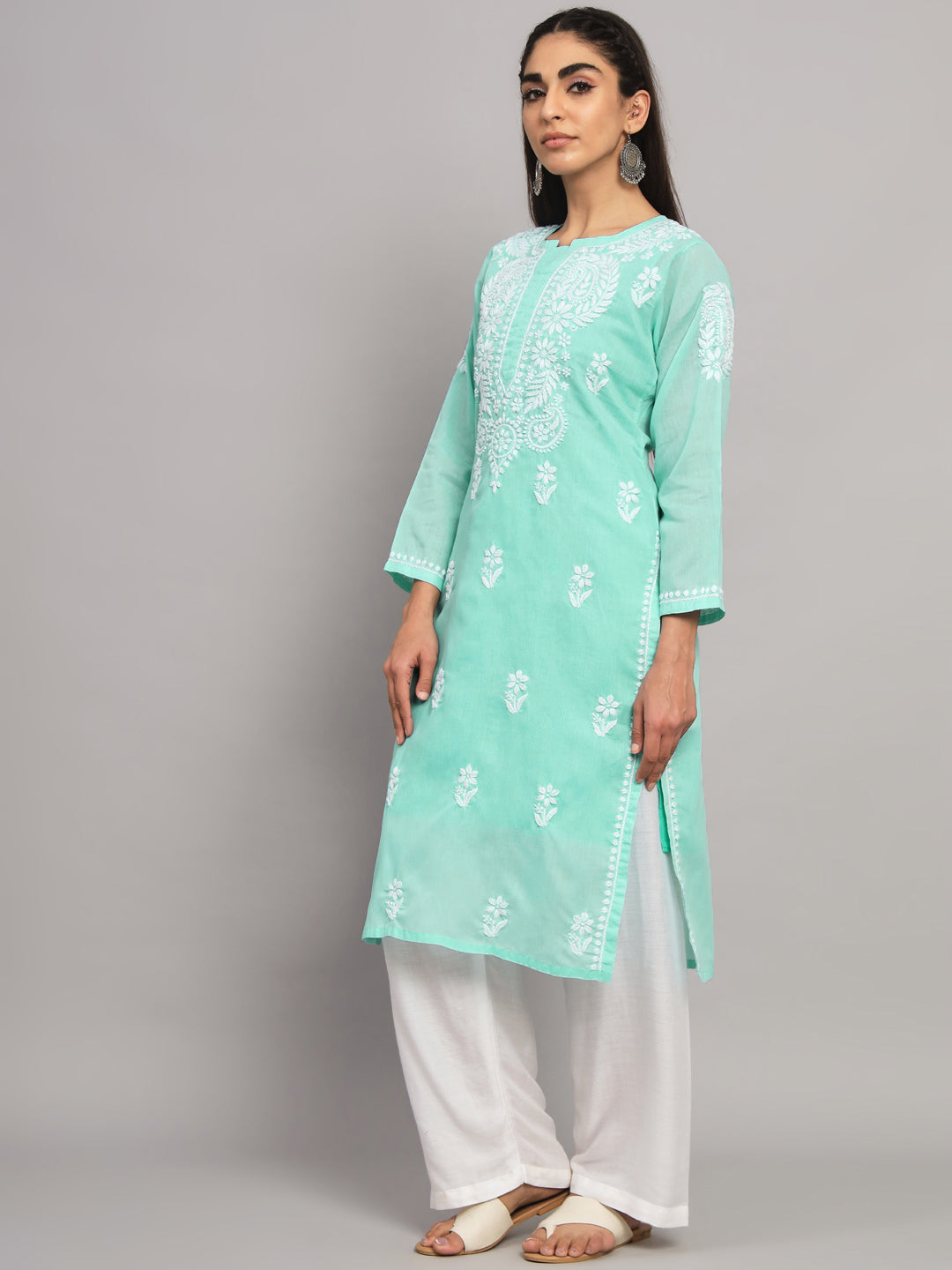 Hand Embroidered Chikankari Cotton Straight Kurta- PC3561