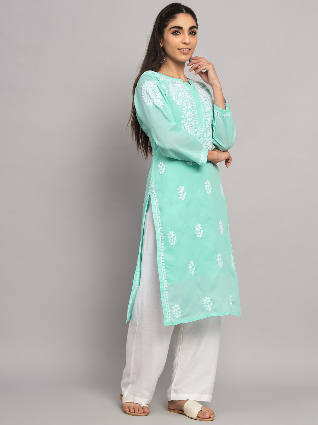 Hand Embroidered Chikankari Cotton Straight Kurta- PC3561