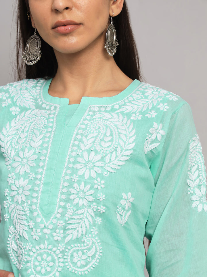 Hand Embroidered Chikankari Cotton Straight Kurta- PC3561