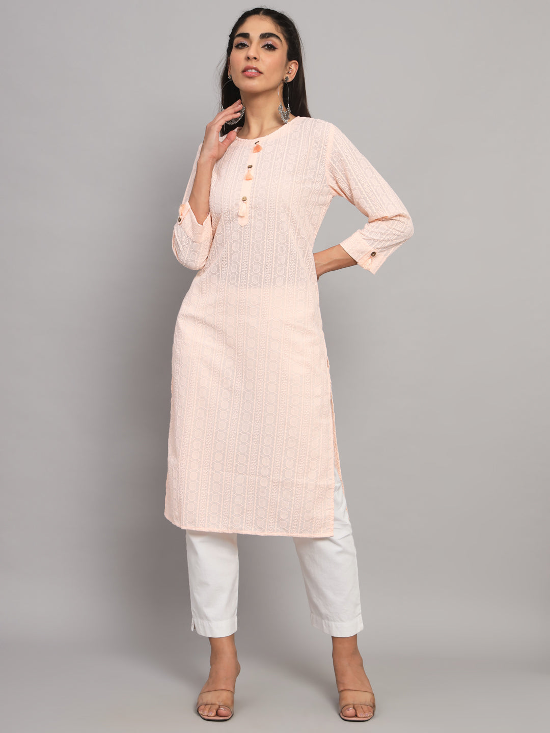 Hand Embroidered Chikankari Cotton straight Kurta-PC3454