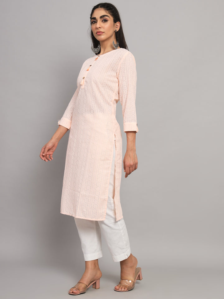 Hand Embroidered Chikankari Cotton straight Kurta-PC3454