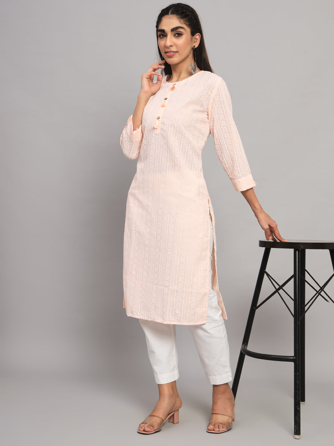 Hand Embroidered Chikankari Cotton straight Kurta-PC3454