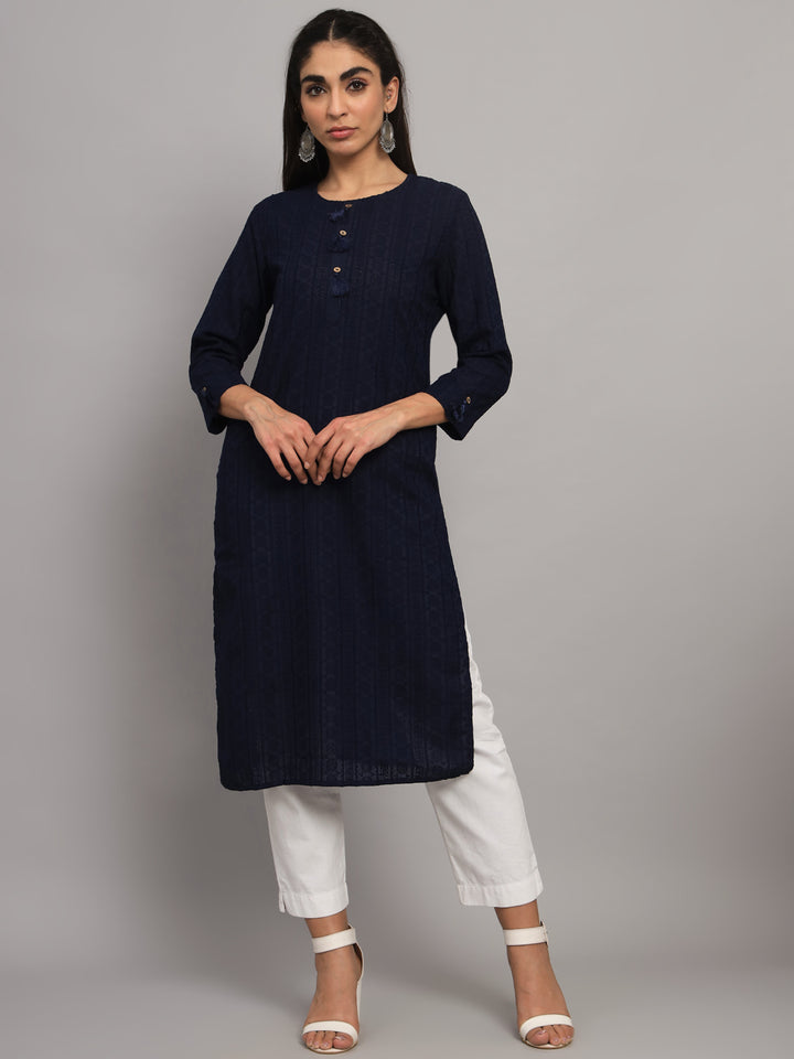 Hand Embroidered Chikankari Cotton straight Kurta-PC3454