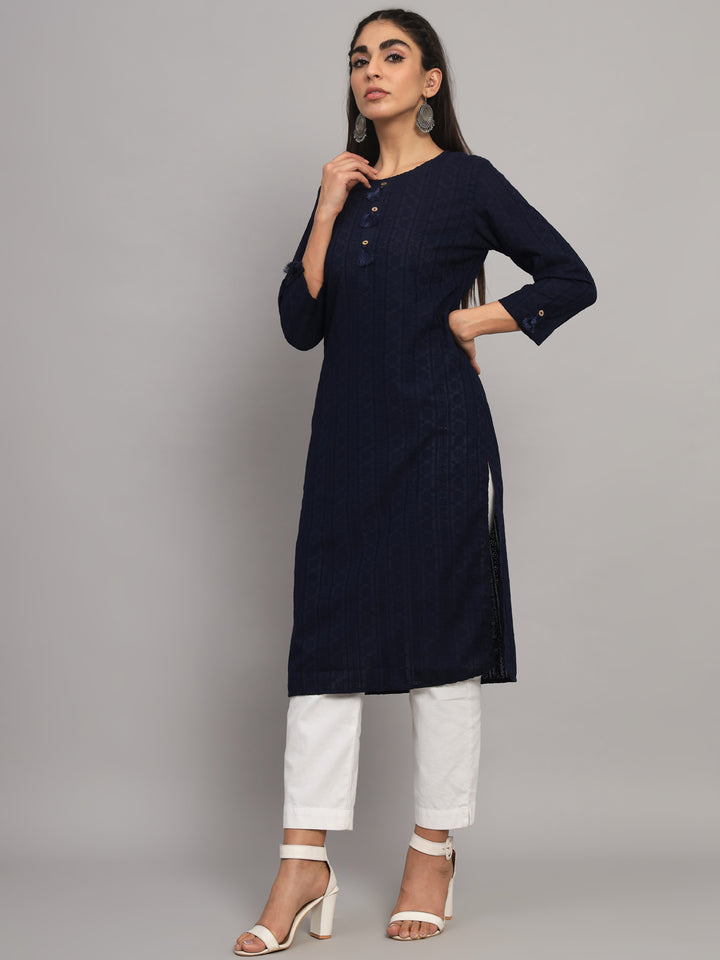 Hand Embroidered Chikankari Cotton straight Kurta-PC3454