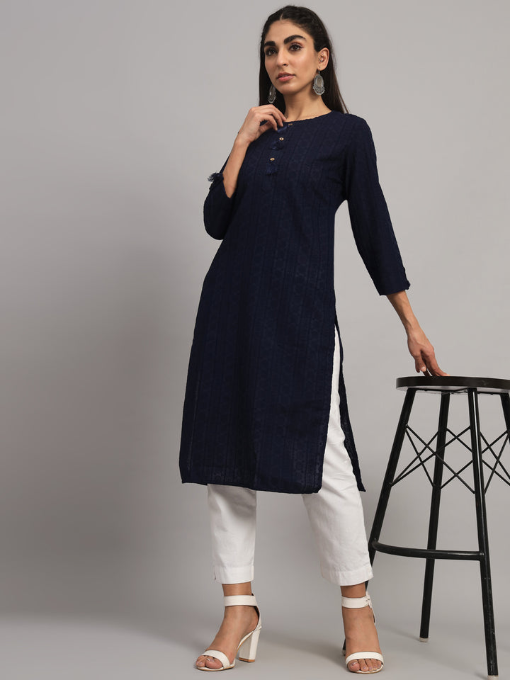 Hand Embroidered Chikankari Cotton straight Kurta-PC3454