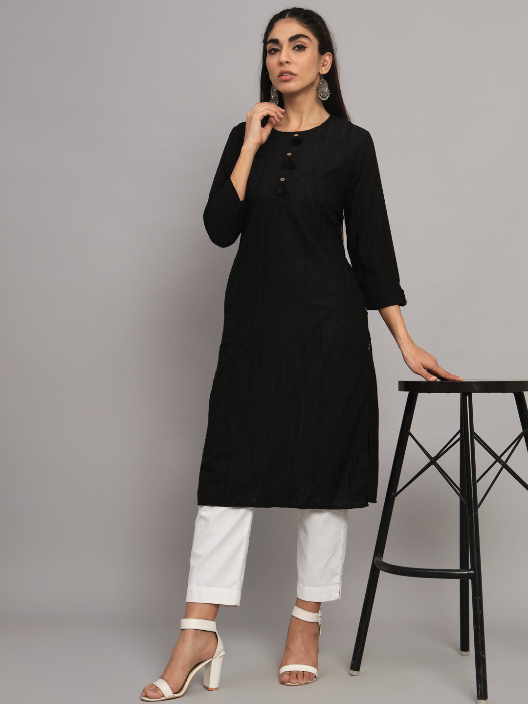 Hand Embroidered Chikankari Cotton straight Kurta-PC3454