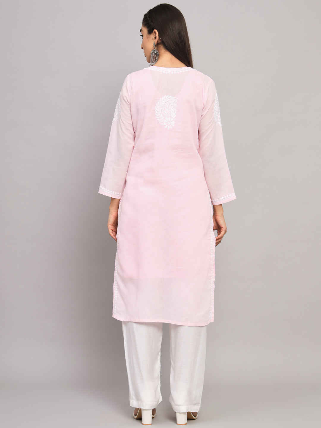 Hand Embroidered Chikankari Cotton Straight Kurta- PC3561