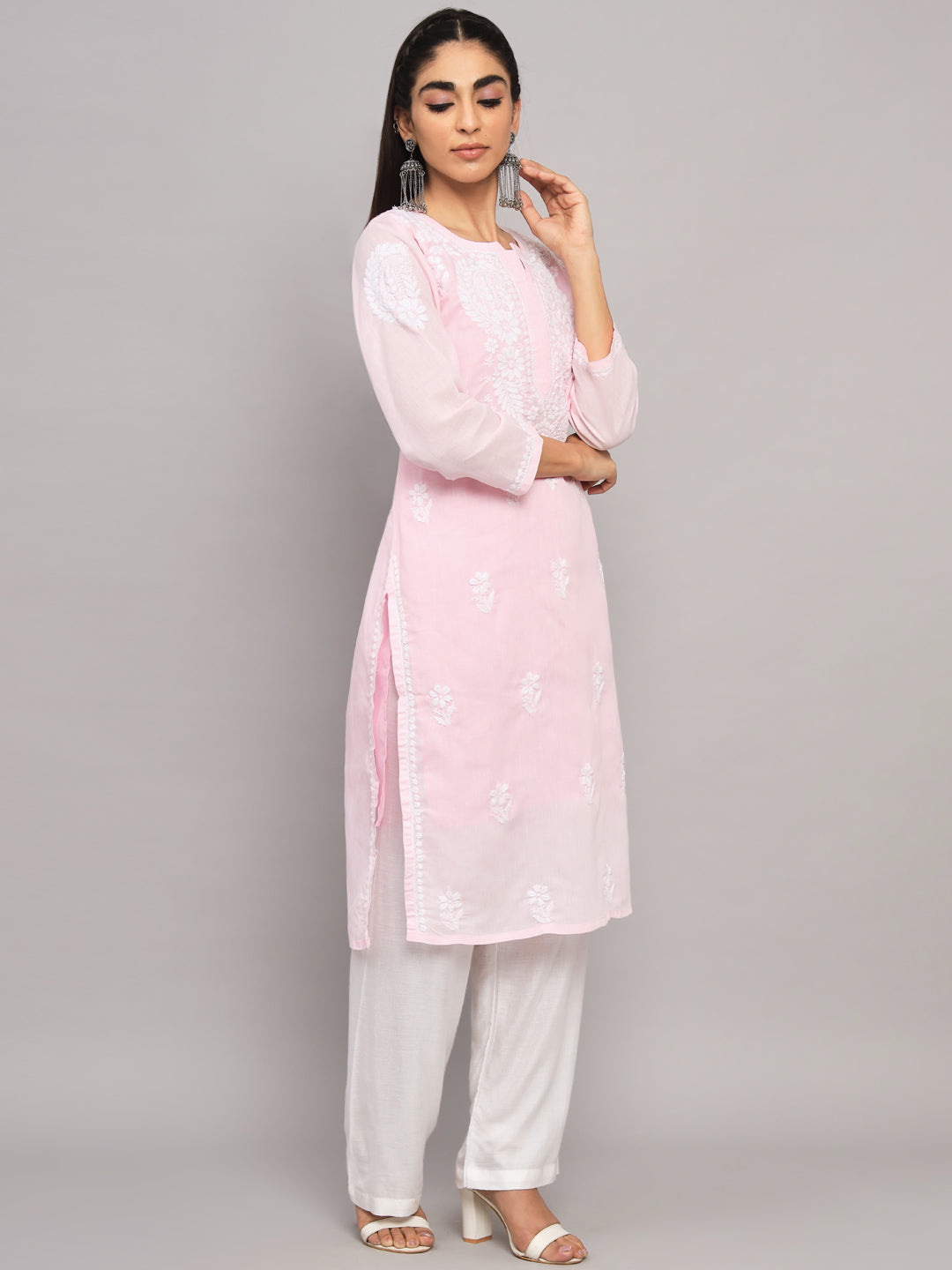 Hand Embroidered Chikankari Cotton Straight Kurta- PC3561