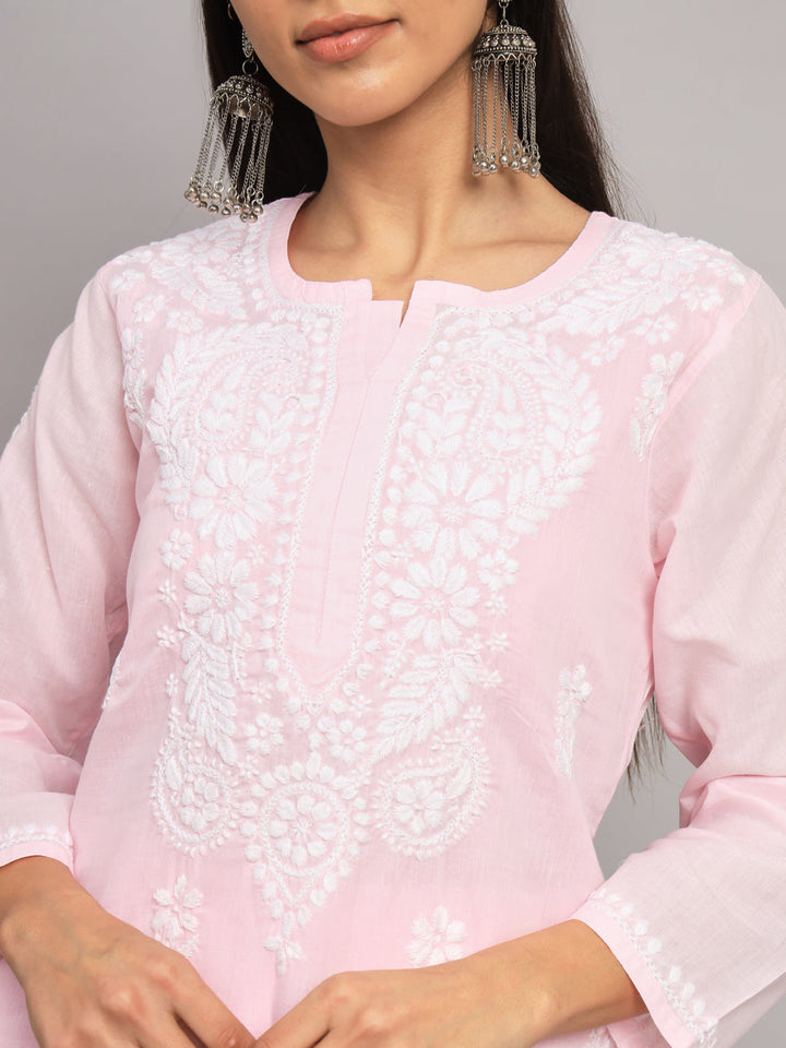 Hand Embroidered Chikankari Cotton Straight Kurta- PC3561