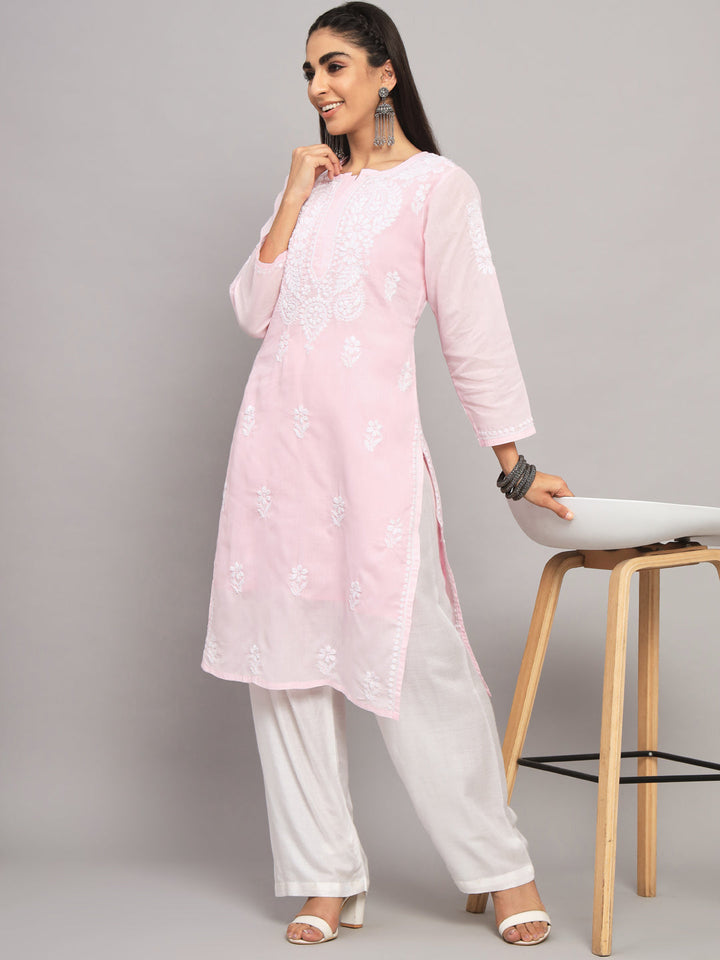 Hand Embroidered Chikankari Cotton Straight Kurta- PC3561