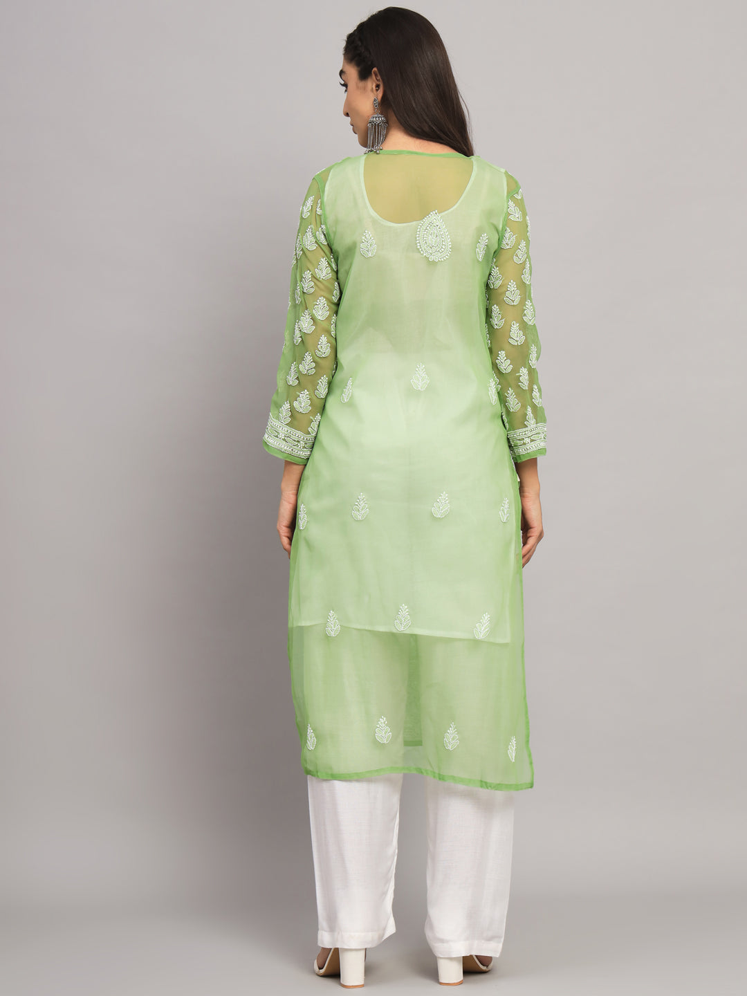 Hand Embroidered Chikankari Georgette Straight Kurta With Matching Slip- PC3594