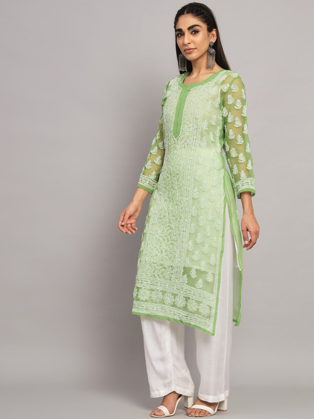 Hand Embroidered Chikankari Georgette Straight Kurta With Matching Slip- PC3594