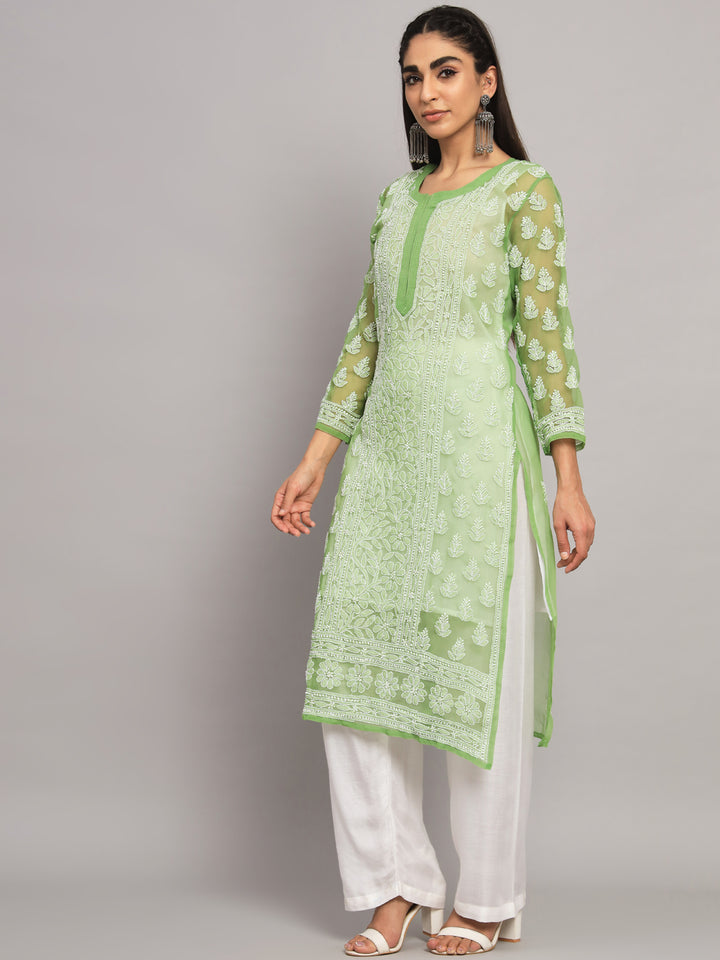 Hand Embroidered Chikankari Georgette Straight Kurta With Matching Slip- PC3594