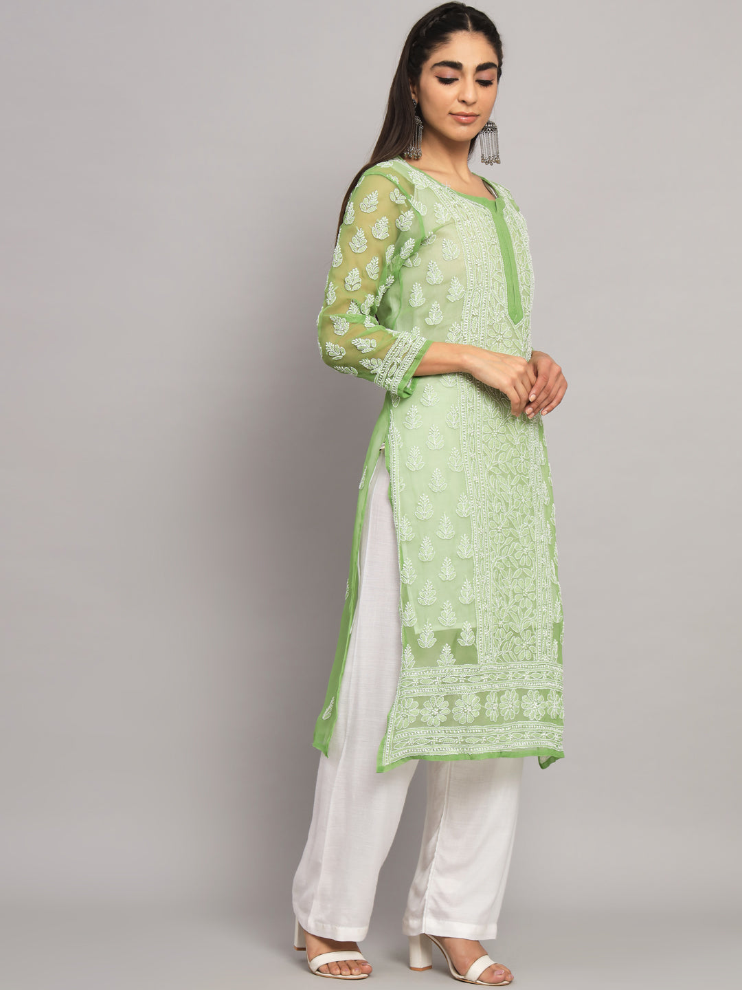 Hand Embroidered Chikankari Georgette Straight Kurta With Matching Slip- PC3594