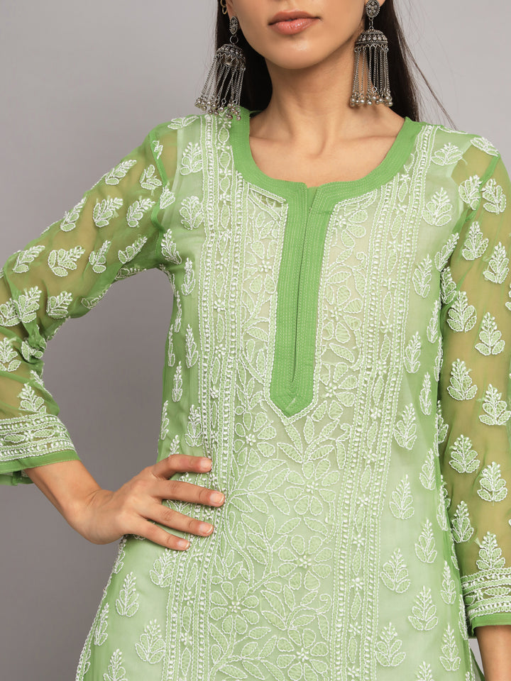 Hand Embroidered Chikankari Georgette Straight Kurta With Matching Slip- PC3594