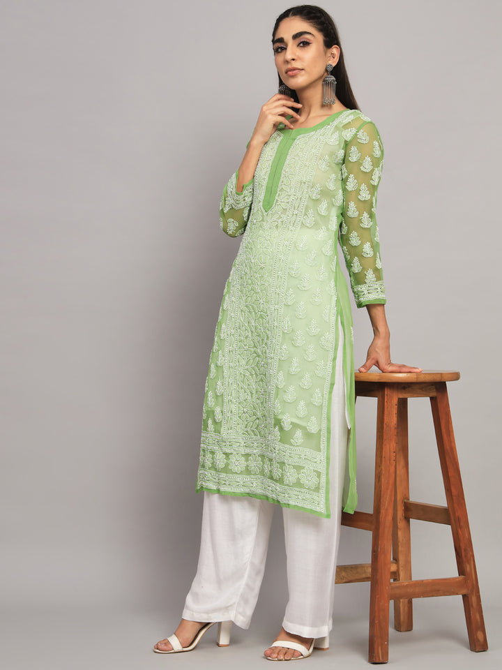 Hand Embroidered Chikankari Georgette Straight Kurta With Matching Slip- PC3594