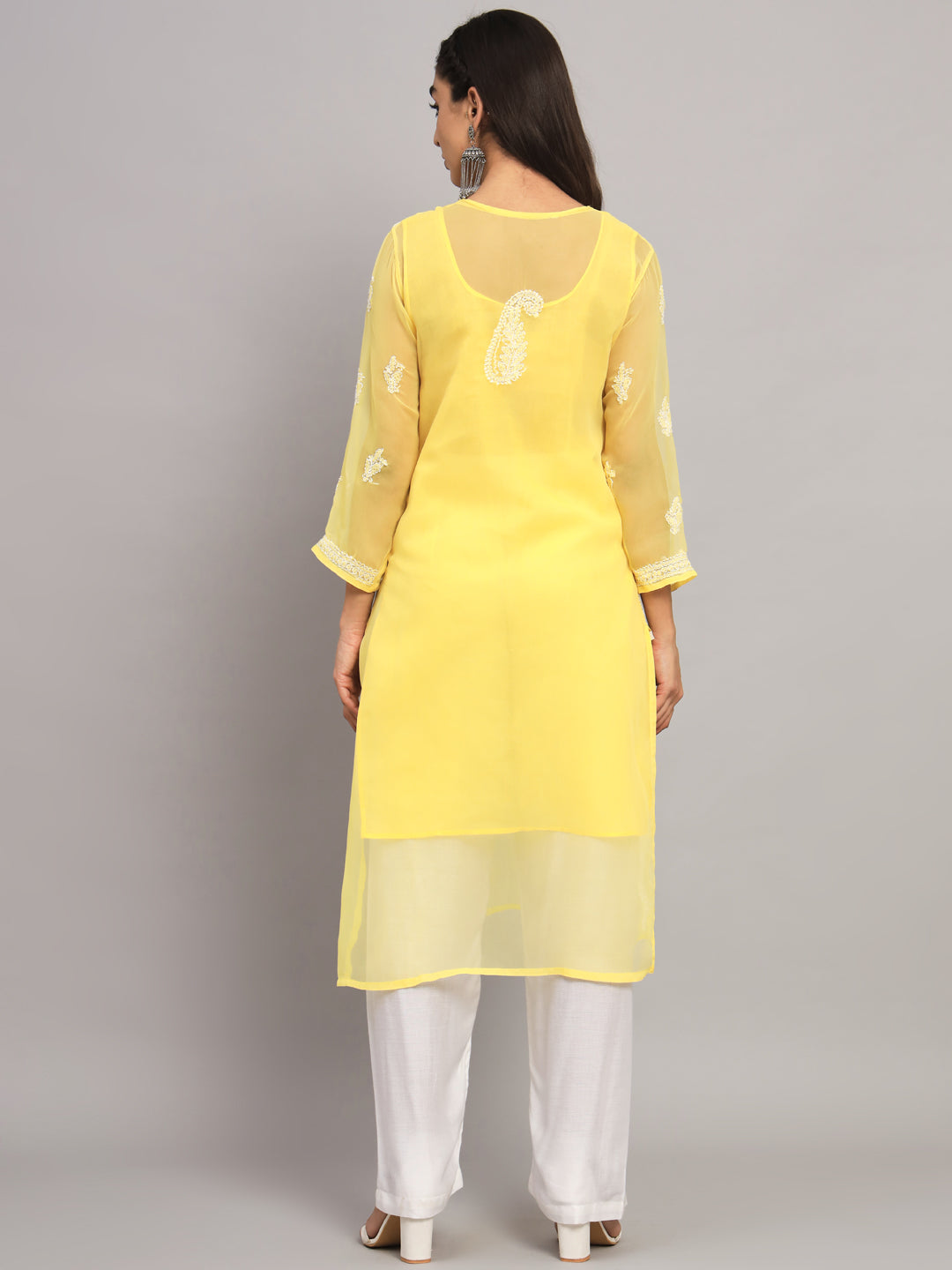 Hand Embroidered Chikankari Georgette straight Kurta with Matching Slip- PC3487