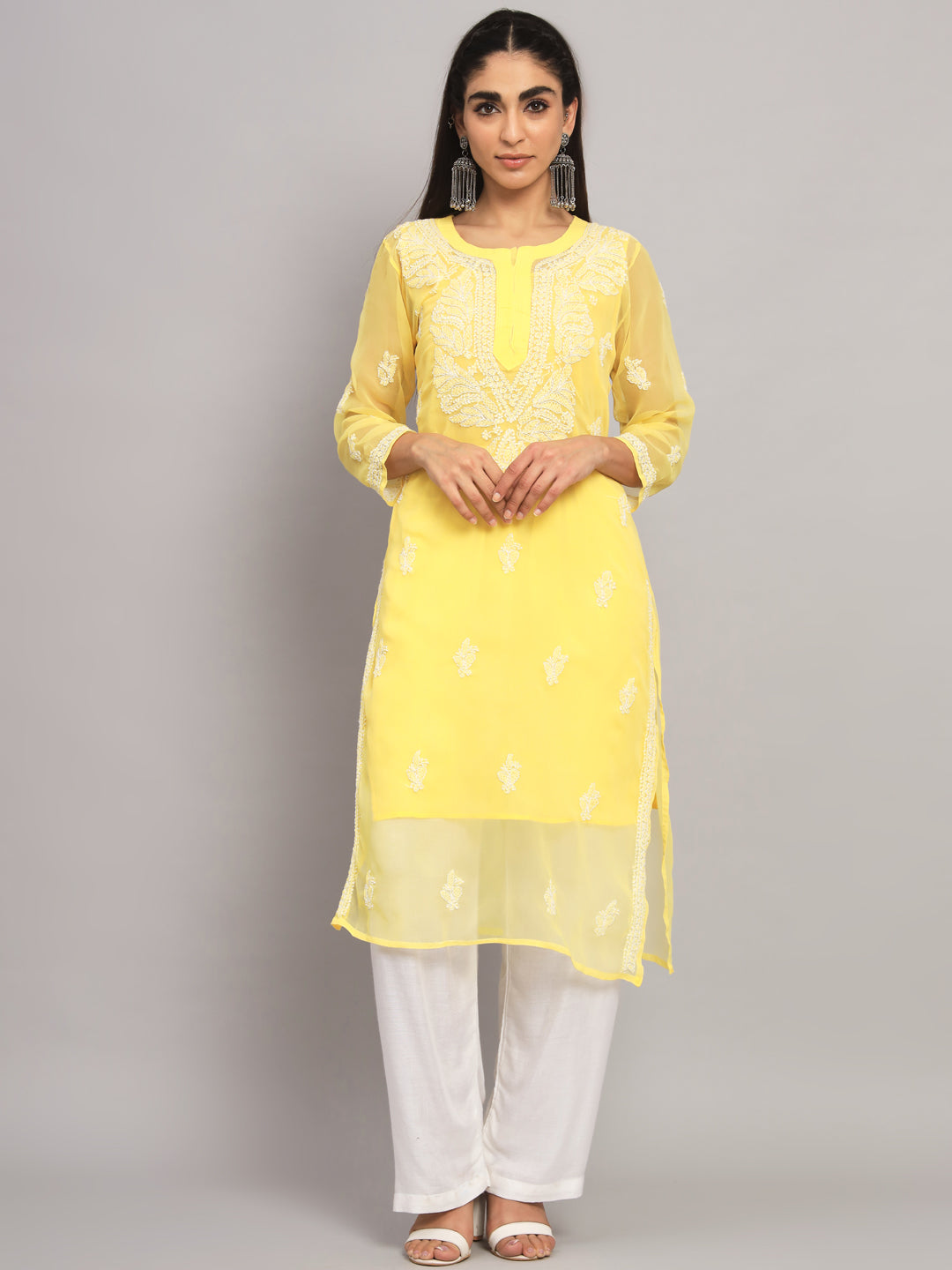 Hand Embroidered Chikankari Georgette straight Kurta with Matching Slip- PC3487