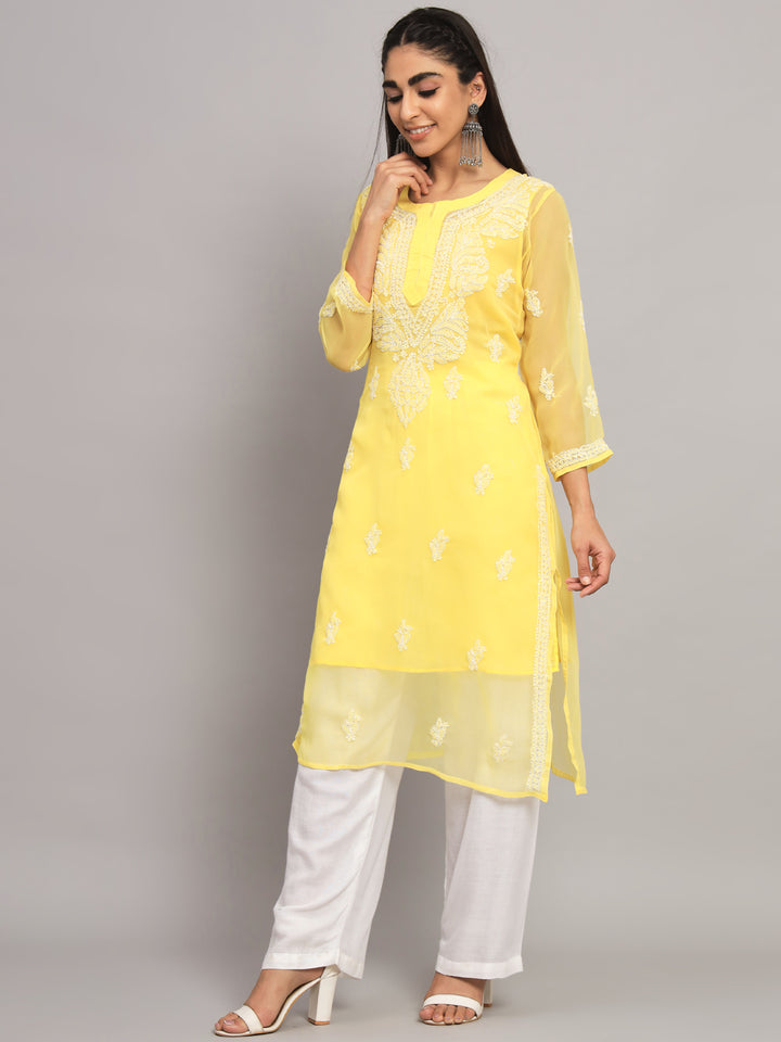 Hand Embroidered Chikankari Georgette straight Kurta with Matching Slip- PC3487