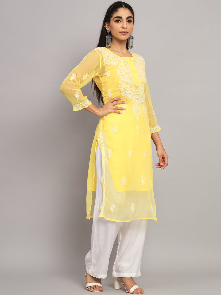 Hand Embroidered Chikankari Georgette straight Kurta with Matching Slip- PC3487