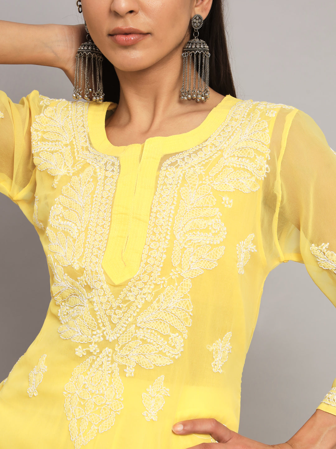 Hand Embroidered Chikankari Georgette straight Kurta with Matching Slip- PC3487