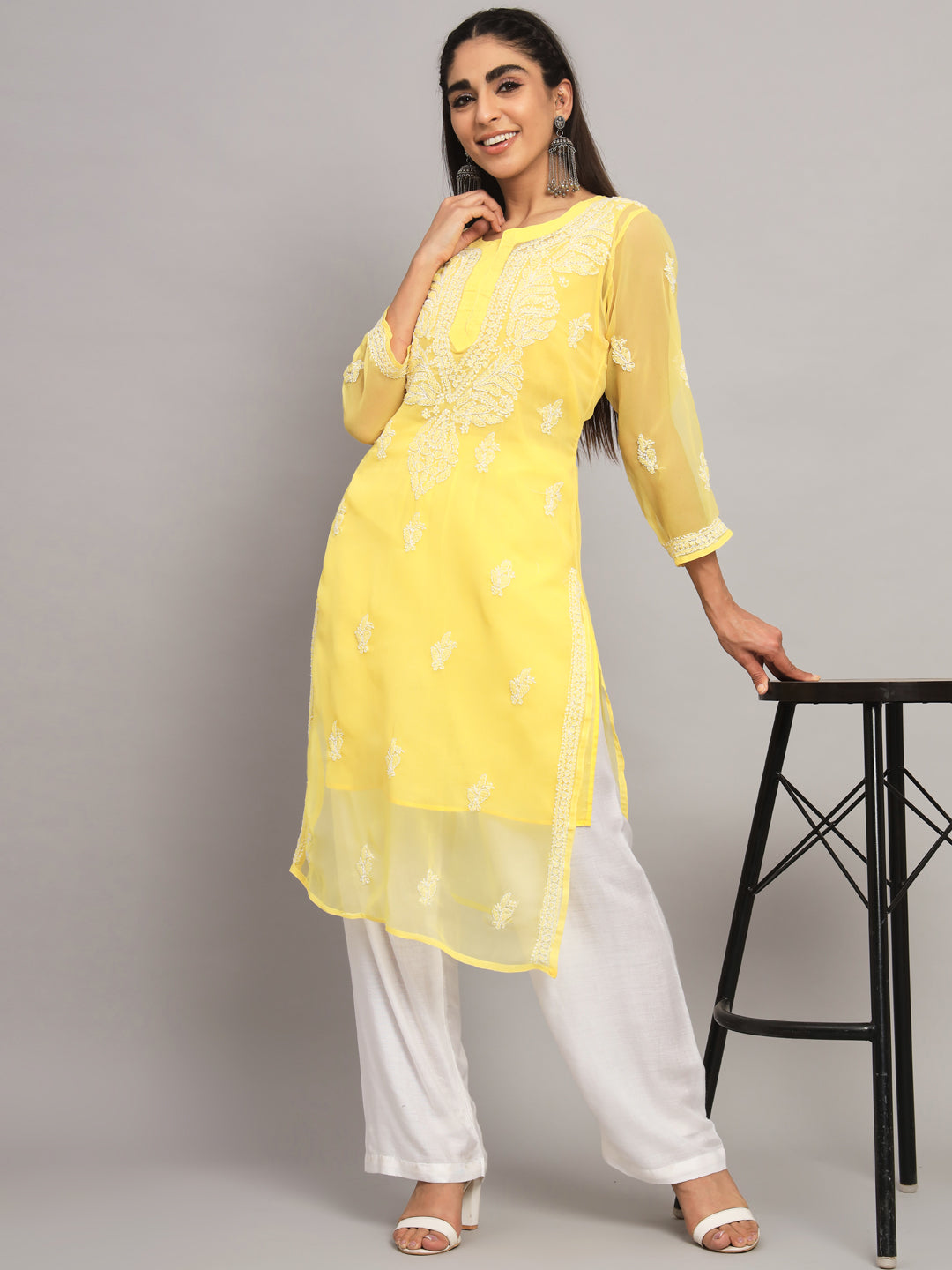 Hand Embroidered Chikankari Georgette straight Kurta with Matching Slip- PC3487