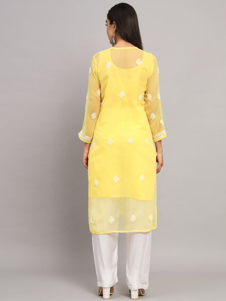 Hand Embroidered Chikankari Georgette Straight Kurta With Matching Slip- PC3484