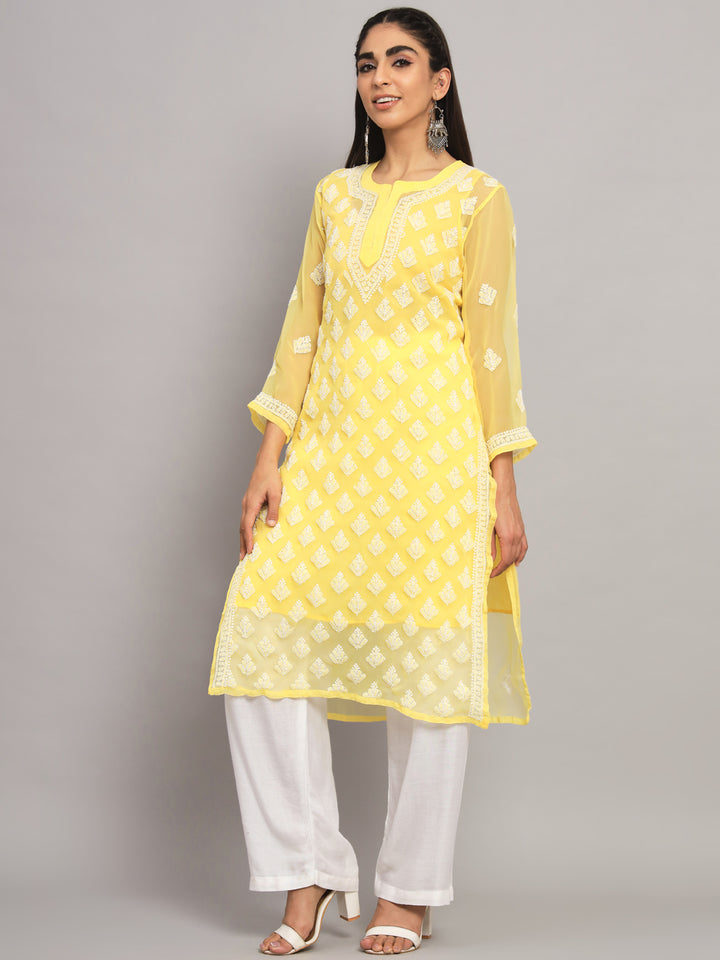 Hand Embroidered Chikankari Georgette Straight Kurta With Matching Slip- PC3484