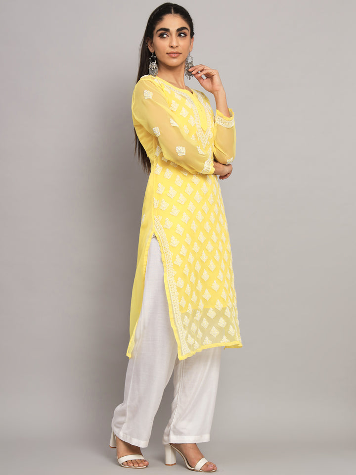 Hand Embroidered Chikankari Georgette Straight Kurta With Matching Slip- PC3484