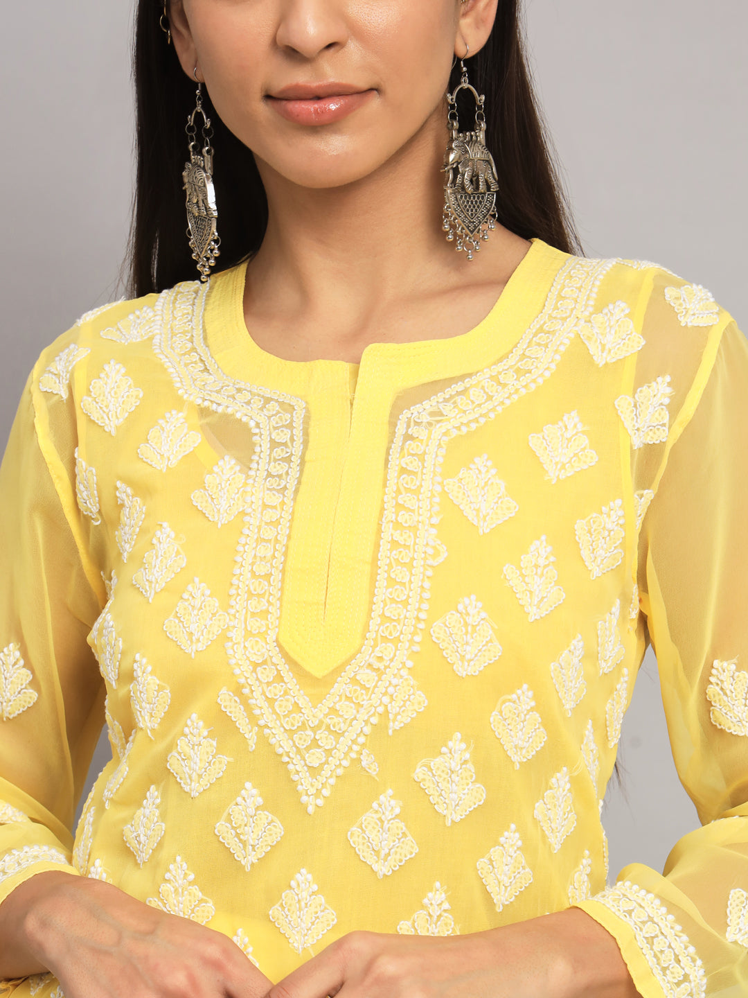 Hand Embroidered Chikankari Georgette Straight Kurta With Matching Slip- PC3484