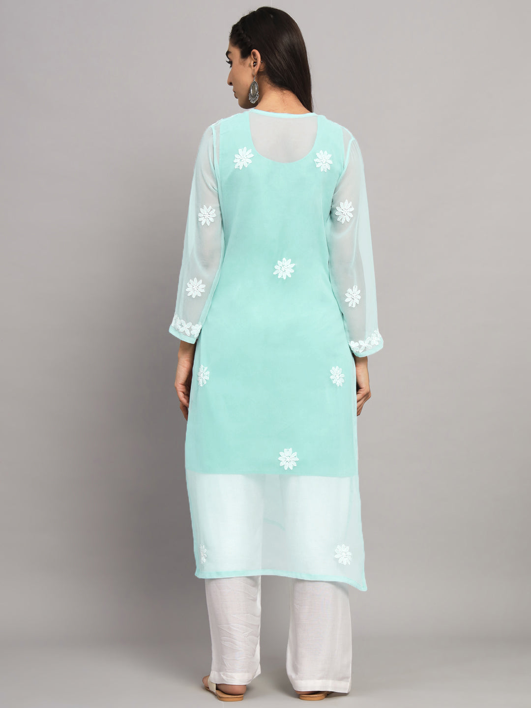 Hand Embroidered Chikankari Georgette straight Kurta- PC3609