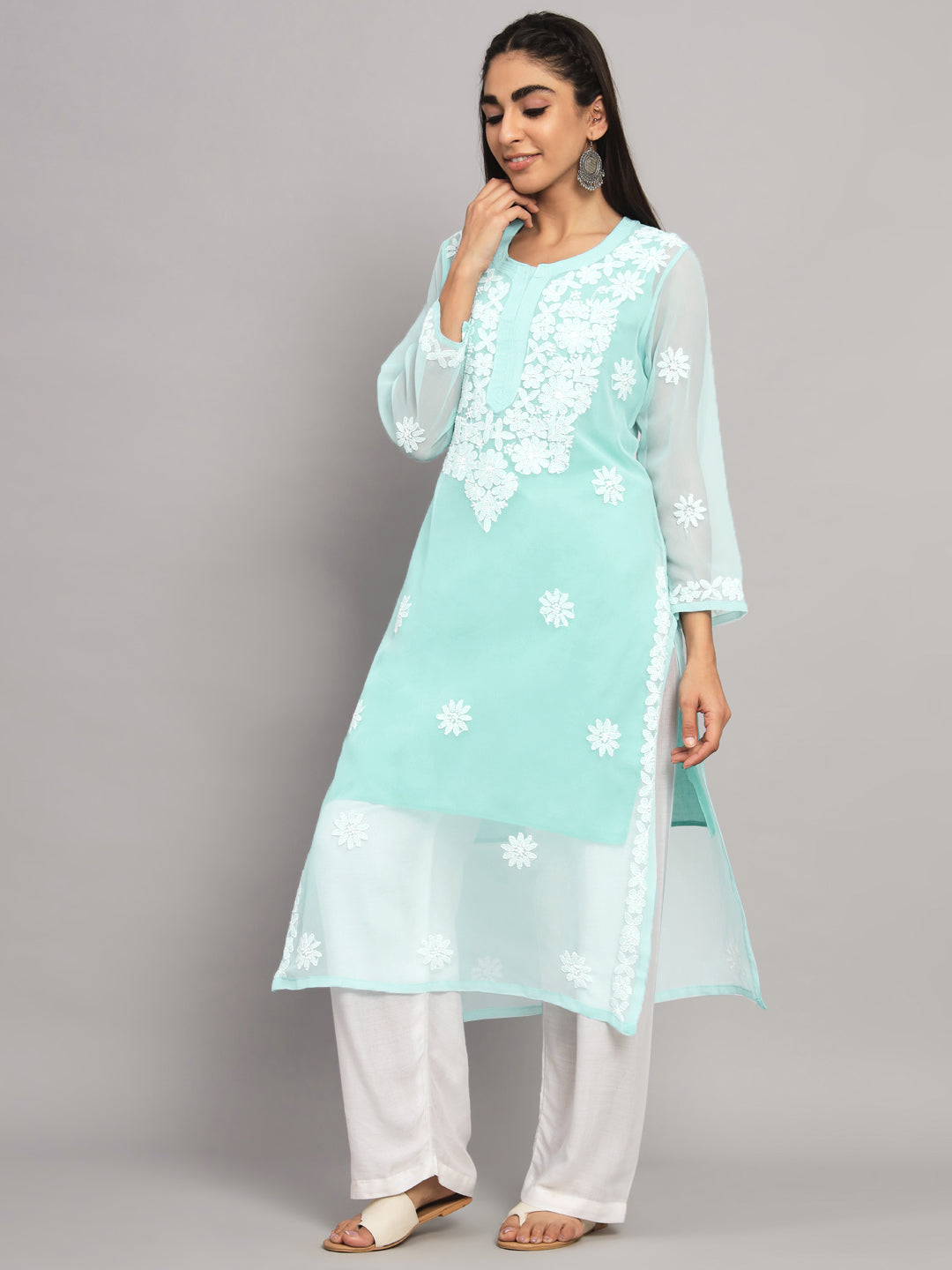 Hand Embroidered Chikankari Georgette straight Kurta- PC3609