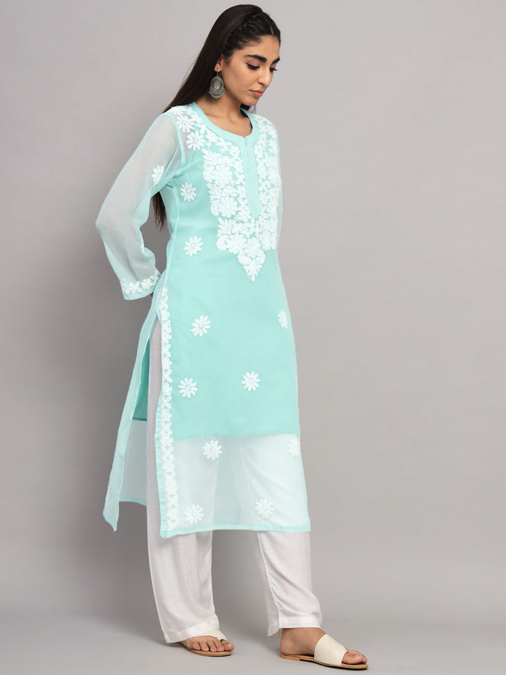 Hand Embroidered Chikankari Georgette straight Kurta- PC3609