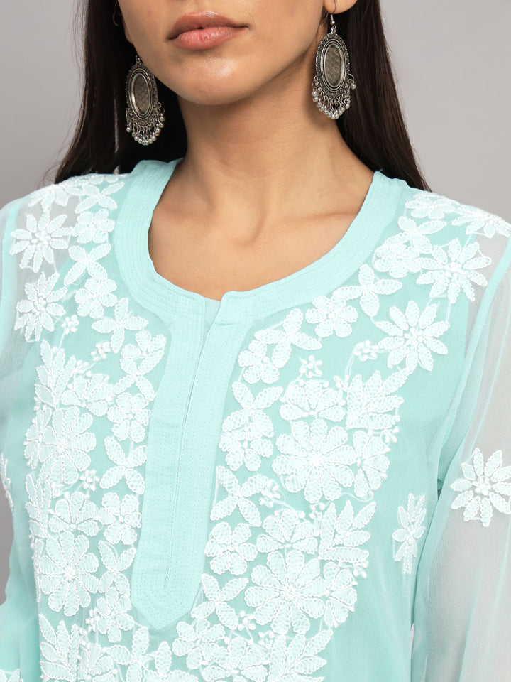 Hand Embroidered Chikankari Georgette straight Kurta- PC3609