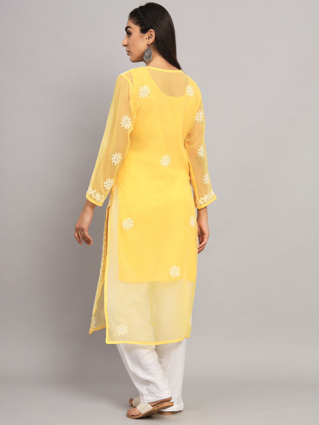 Hand Embroidered Lucknowi Chikankari Georgette straight Kurta With Matching Slip- PC3609