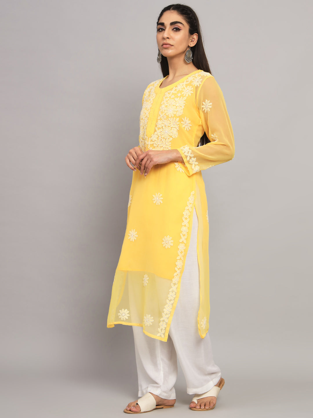 Hand Embroidered Lucknowi Chikankari Georgette straight Kurta With Matching Slip- PC3609