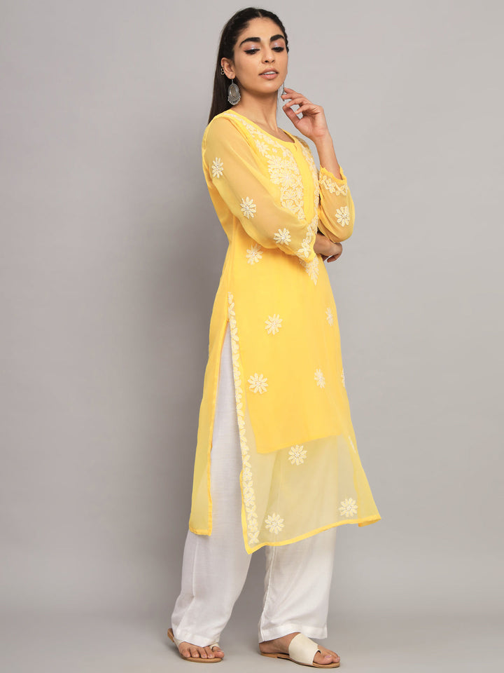 Hand Embroidered Lucknowi Chikankari Georgette straight Kurta With Matching Slip- PC3609