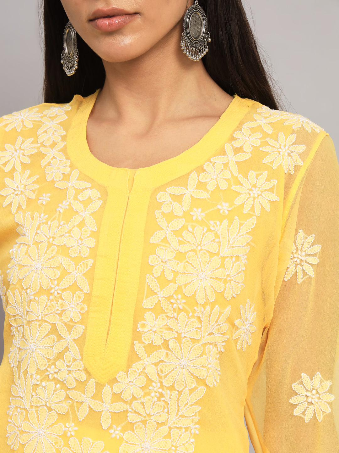 Hand Embroidered Lucknowi Chikankari Georgette straight Kurta With Matching Slip- PC3609