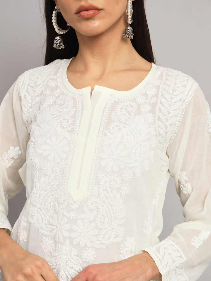 Women Hand Embroidered Chikankari Cotton Kurti PC3595