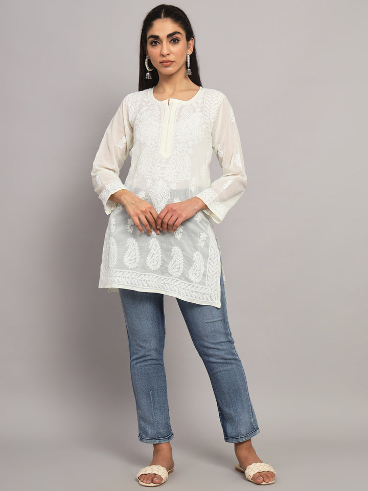 Women Hand Embroidered Chikankari Cotton Kurti PC3595