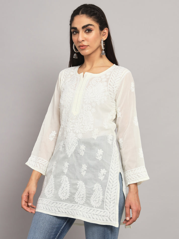 Women Hand Embroidered Chikankari Cotton Kurti PC3595