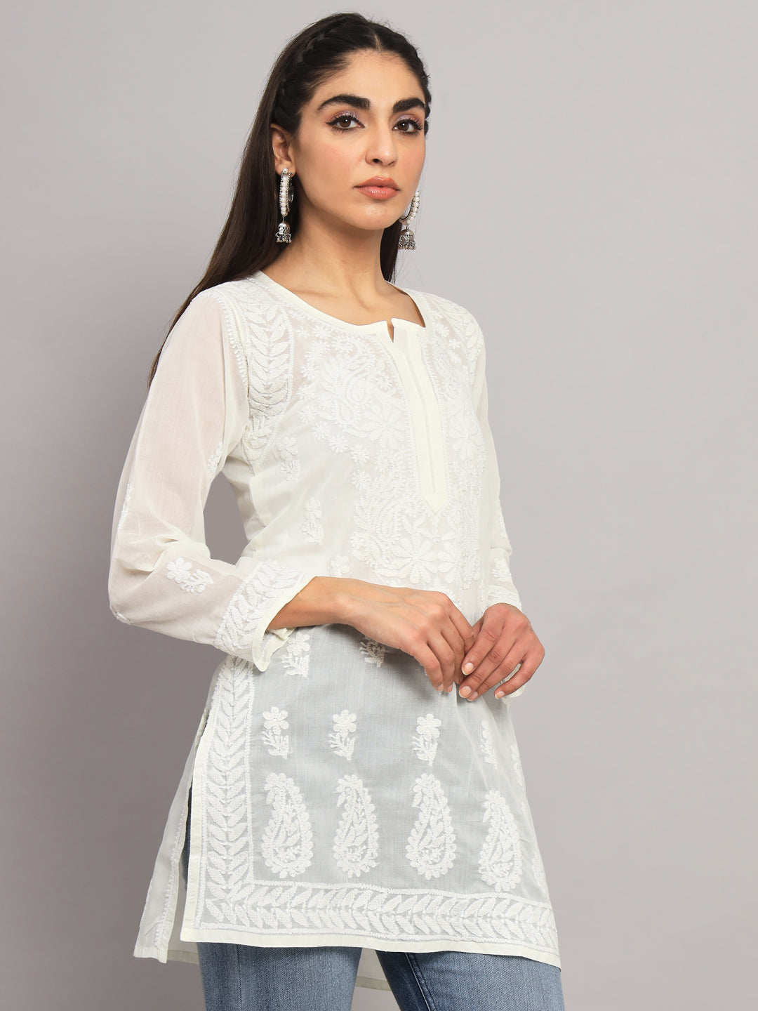 Women Hand Embroidered Chikankari Cotton Kurti PC3595