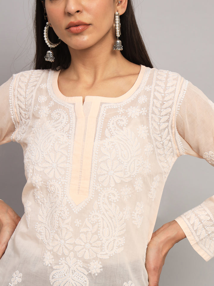 Women Hand Embroidered Chikankari Cotton Kurti PC3595